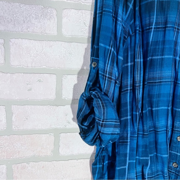 Lane Bryant Blue Plaid Button Down Lace Detail Roll Tab Sleeve Shirt Size 14/16 - Picture 6 of 10
